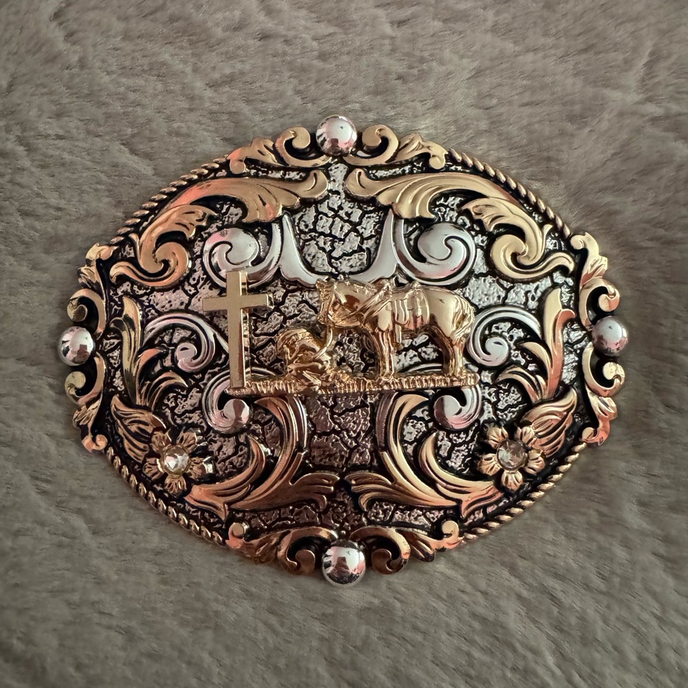 Gold Cross Praying Cowboy Belt Buckle